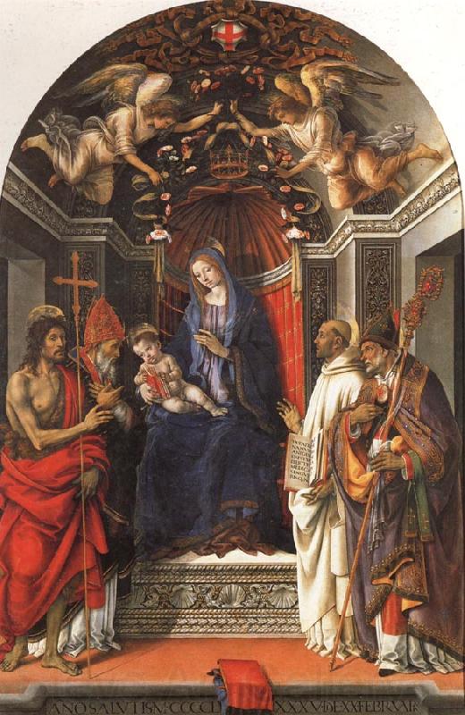 Filippino Lippi Madonna and Child Enthroned with SS.John the Baptist,Victor,Ber-nard,and Zenbius Spain oil painting art